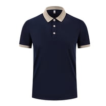 RYRJJ Men's Short Sleeve Polo Shirts Summer Casual Lightweight Color Block Collared T-Shirts Button Golf Tees Tops(Navy,4XL)