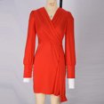 thumbnail image 4 of Fankiway Liquidation Robes à Manches Longues Mode Automne Femmes Couleur Unie Fermeture Éclair Bouton Manches Longues Col en V Robe Genou Robes Femmes Grande Taille Liquidation, 4 of 9