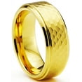 thumbnail image 2 of Charming Jewelers Tungsten Wedding Band Ring 8mm for Men Women Comfort Fit Hammerd 18K Yellow Gold Plated Step Beveled Edge Brushed Polished Lifetime Guarantee Size 15, 2 of 5