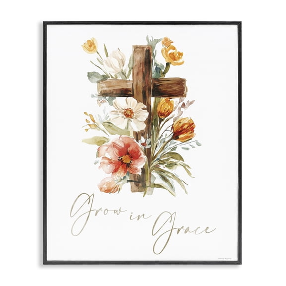 Stupell Industries Grow In Grace Cross Black Framed Giclee Art, design by Svetlana Aleynikova