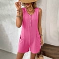thumbnail image 5 of Womens Short Jumpsuits Solid Color Summer Casual Button Front Sleeveless Rompers With Pockets, 5 of 5