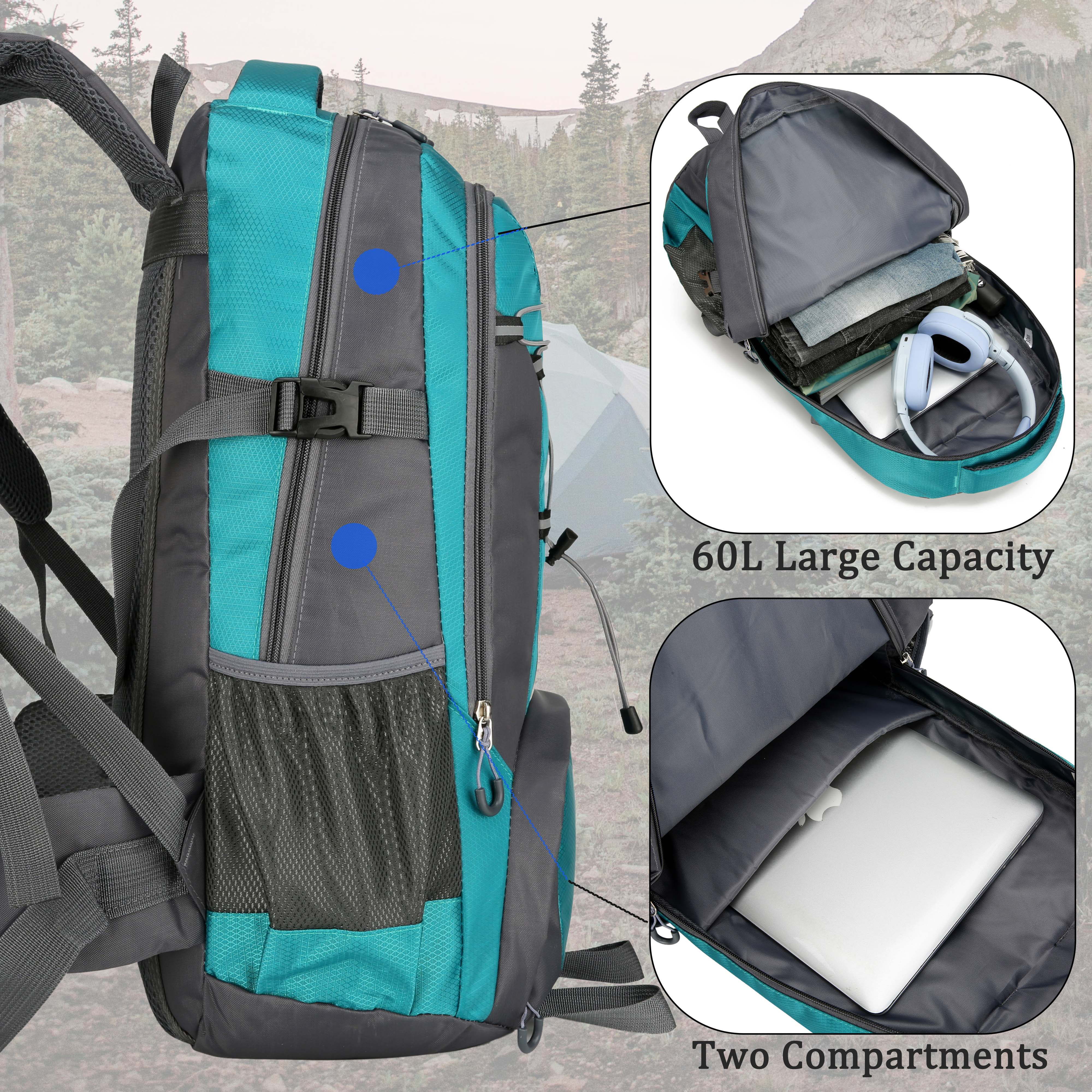 60L LightWeight Hiking Camping Backpack,Hunting Climbing Backpack for Outdoor,Backpack Water Resistant,Tactical Backpack for Men Women