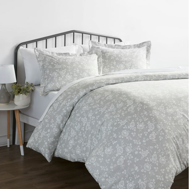 Noble Linens 3 Piece Duvet Cover Set Rose Gray Pattern Walmart