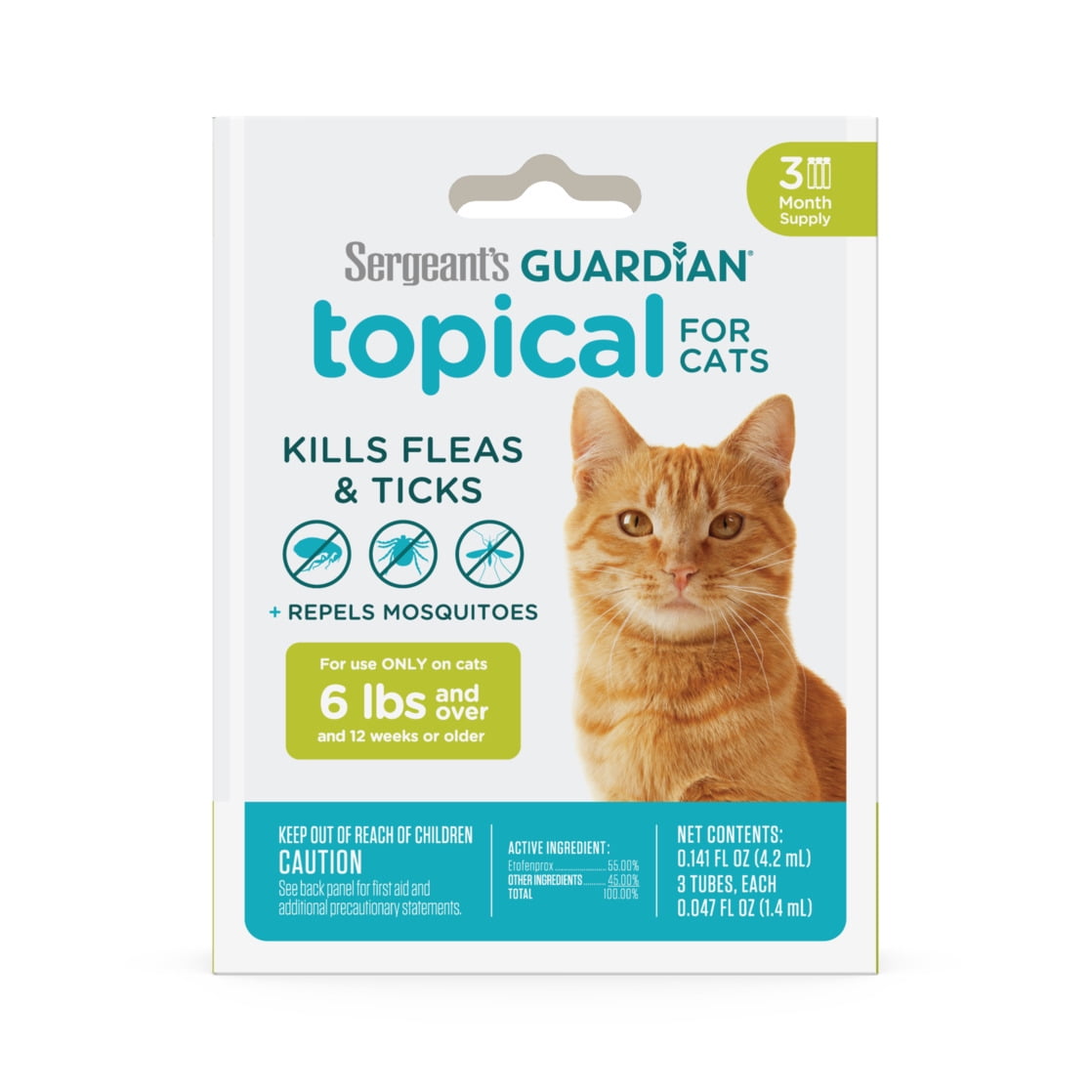 (2 pack) SERGEANT'S GUARDIAN Flea & Tick Topical for Cats, 6 lbs and Over, 3 Count