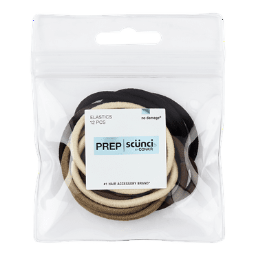 Scunci Prep No Damage Hair Elastics, Assorted Colors, 12-Count with Pouch