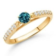 thumbnail image 2 of Gem Stone King 10K Yellow Gold London Blue Topaz and White Lab Grown Diamond Engagement Ring for Women (0.40 Cttw, Gemstone November Birthstone, Round 3.5MM, Size 5), 2 of 4