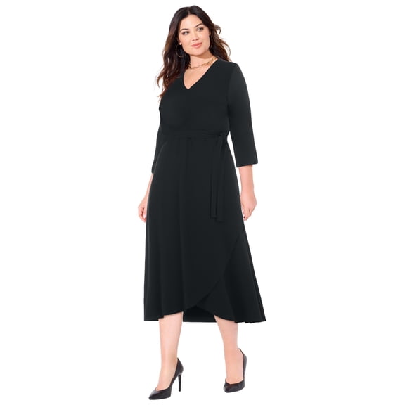 Catherines Women's Plus Size Petite Easy Faux Wrap Dress