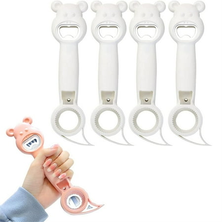 

4pcs Cute Bear Bottles Canned Cap Openers Practical with Comfortable Handle for Home Kitchen Tool White