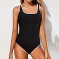 thumbnail image 2 of Huesdet Women One Piece Swimsuits Tummy Control Cutout Bathing Suits Ruched V Neck Twist Front Swimwear[Black,L], 2 of 5
