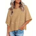 thumbnail image 2 of Mohiass Women's Summer Casual Crewneck Batwing Half Sleeve T-Shirts Solid Color Loose Fit Cute Basic Flowy Tops Tees Blouses Khaki S, 2 of 5