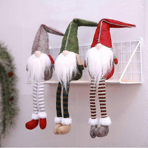 Paquete de 3 adornos navideños de peluche de gnomos - Adornos de duendes de Papá Noel Tomte suecos hechos a mano - Decoración navideña de gnomos para el hogar, restaurantes y oficinas.