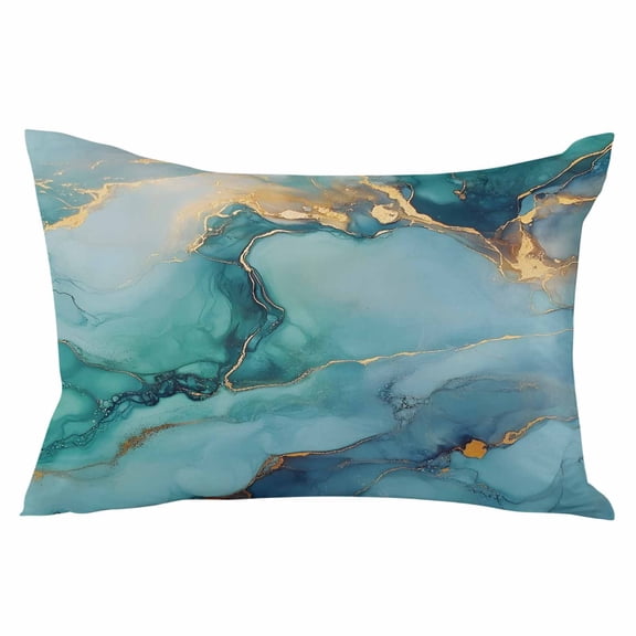 Marble Teal Throw Pillow Cover 16 x 24 Inch Decorative Pillow Cover Luxury Golden Modern Abstract Art Lumbar Pillowcase Seasonal Rectangle Cushion Case for Couch Sofa Bed Living Room