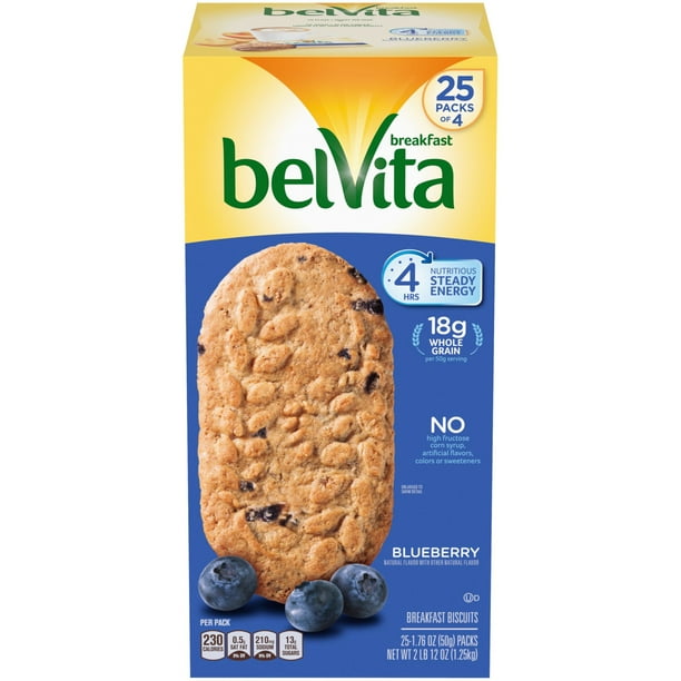Belvita Blueberry Breakfast Biscuits, 4 Biscuits Per Pack, 25 Ct