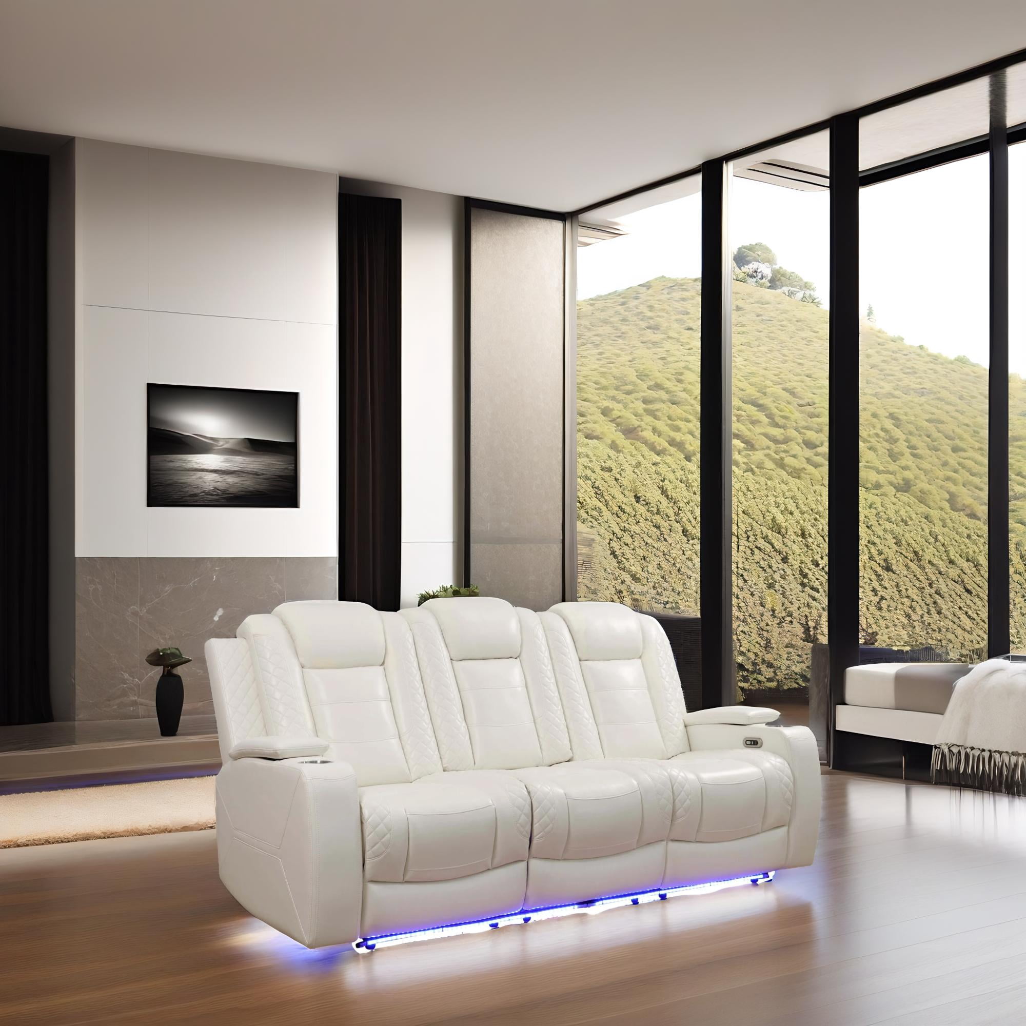 White Breathing Leather 3-Piece Living Room Recliner Sofa Set