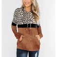 thumbnail image 2 of Sudadera con capucha de manga larga para mujer con bolsillos y detalle de costura, color marrón, talla S, con estampado de leopardo y efecto tie dye, 2 of 7