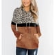 thumbnail image 2 of Sudadera de manga larga para mujer, bolsillo con cremallera, marrón, talla M, perfecta para el hogar, los viajes y la oficina. Sudadera con capucha con estampado de leopardo y costuras, 2 of 7
