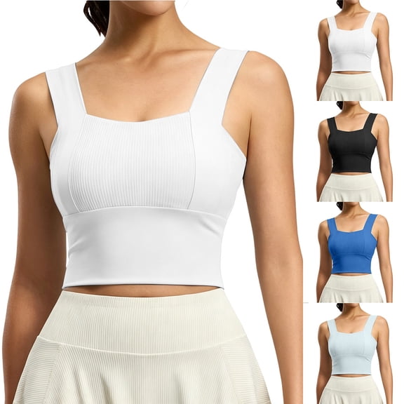 Breezora Women's Supportive Athletic Longline Padded Sports Bra with Ribbed Neck Workout Crop Tank Top for Gym Yoga Daily Wear