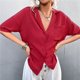 thumbnail image 5 of Blusa de manga corta con botones y cuello vuelto informal vintage para mujer Pompotops hkajfhjk474277, 5 of 6