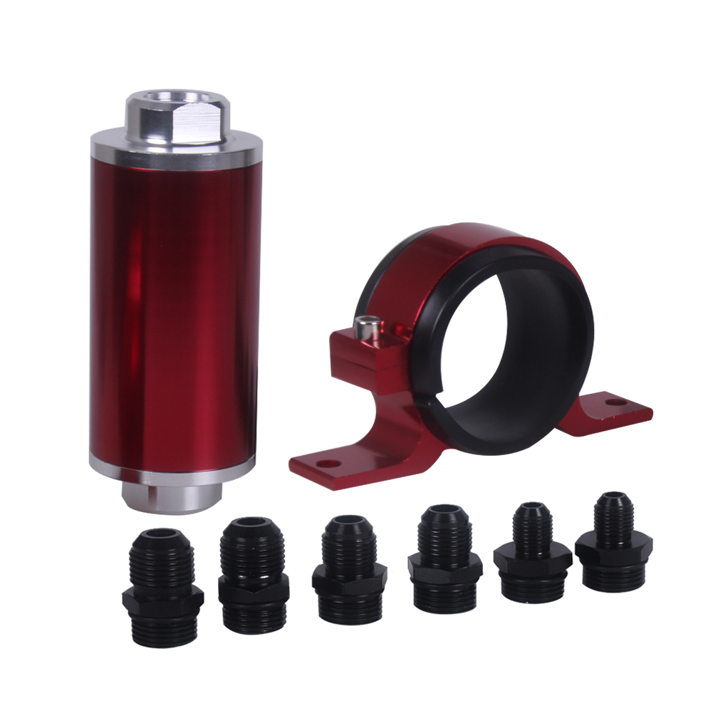 Red 58MM Car Modified Aluminum Inline Fuel/Petrol Filter+Bracket AN6