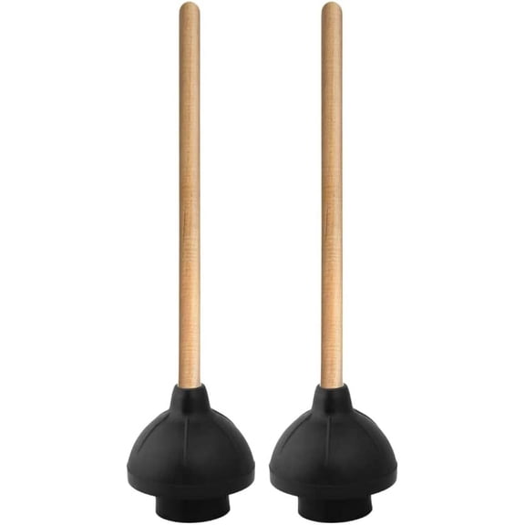 Superio Heavy Duty Plunger with 21 Inch Wooden Handle, Black Rubber (2 Pack)