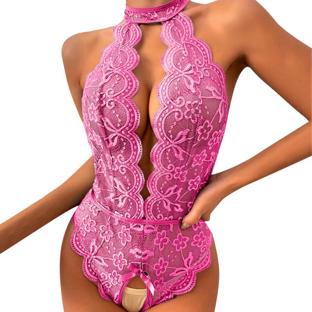 Laonim Women's Lace Crotchless One-Piece Lingerie