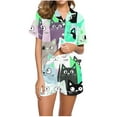 thumbnail image 2 of ALLLIST Elastic Womens Pajamas Set Cat with Pocket Blue Button Polyester Sleepwear Sets Collared Short Sleeve Night Shirts for Women Sleepwear, 2 of 4