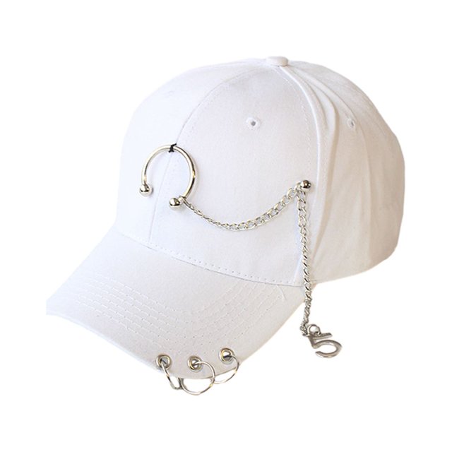 kurtrusly Cotton Hip Hop Style Baseball Cap With Ring Baseball Decor Hat Wide Application Match Style Ring White 1Set