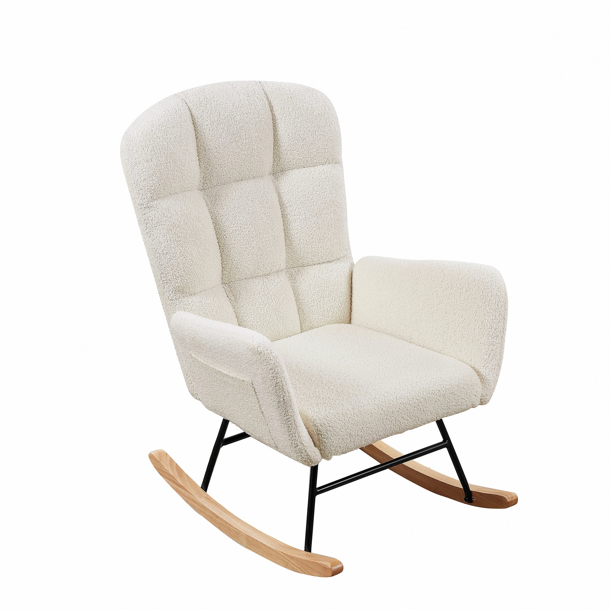 Kadyn White Teddy Fabric Rocking Chair, Rocking Chair Nursery for Living Room, Metal Accent Rocker with 2 Side Pockets Kadyn White Teddy Fabric Rocking Chair, Rocking Chair Nursery for Living Room, Metal Accent Rocker with 2 Side Pockets