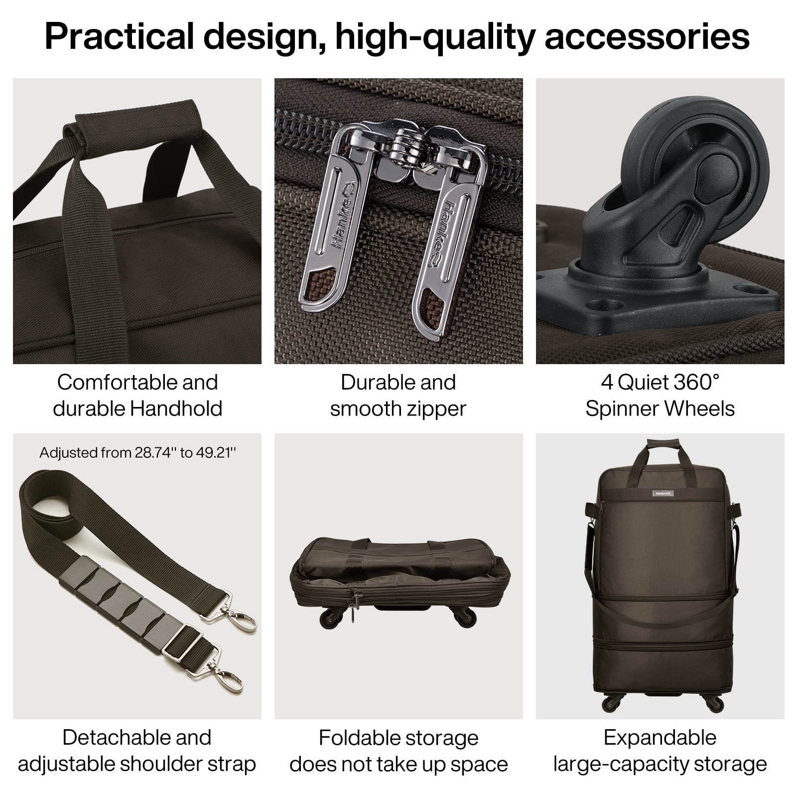 Hanke Suitcases with Wheels Expandable Foldable Luggage Bag Suitcase Collapsible Rolling Travel Bag Duffel Bag for Men Women Lightweight Suitcases,coffee