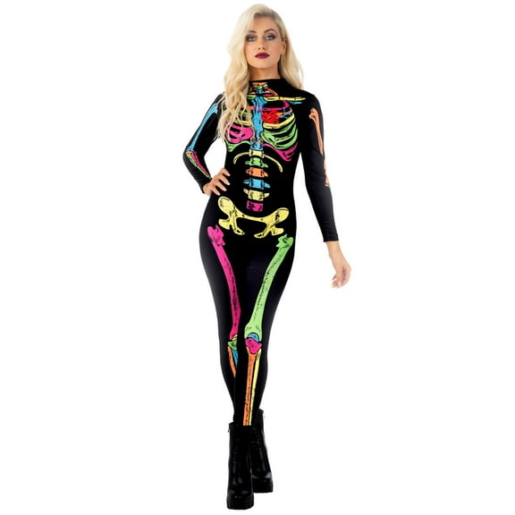 Morph Colour Skeleton Bodysuit Womens Halloween Costume For Womens Black Medium