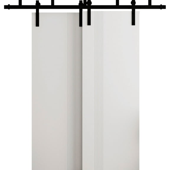 Sliding Modern Barn Bypass Doors 36 x 80 in - LUNO 1110 Arctic White - Modern 6.6ft Rails Hardware Set - Wood Solid Bedroom Wardrobe Doors