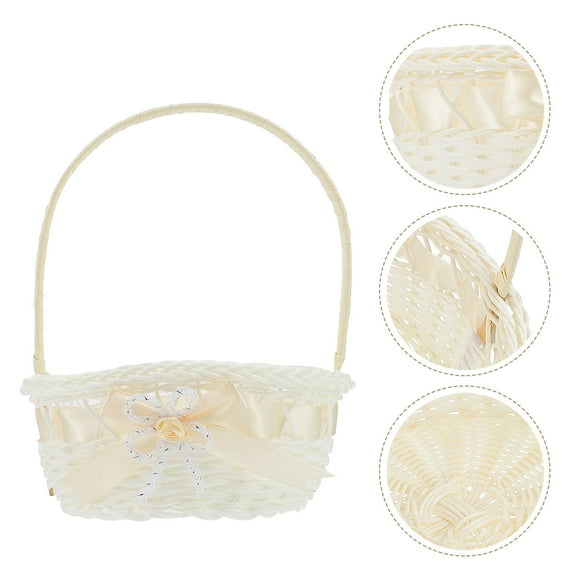 Minkissy White Wicker Basket with Handle for Flowers, Wedding, Picnic, Home Decor, and Storage Organizer