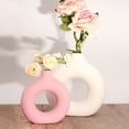 thumbnail image 3 of Style-Carry 2 Pack Ceramic Donut Vases for Decor, Modern Vase Set, Decorative Vase for Flowers, Home Decor Accents for Coffee Table, Living Room（White and Pink）, 3 of 6