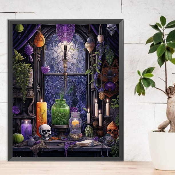 Cuadros Decorativos 5D bricolaje cuadrado completo taladro diamante pintura Halloween espacio mágico Kit Decoración DQrwqpou embutido en tela