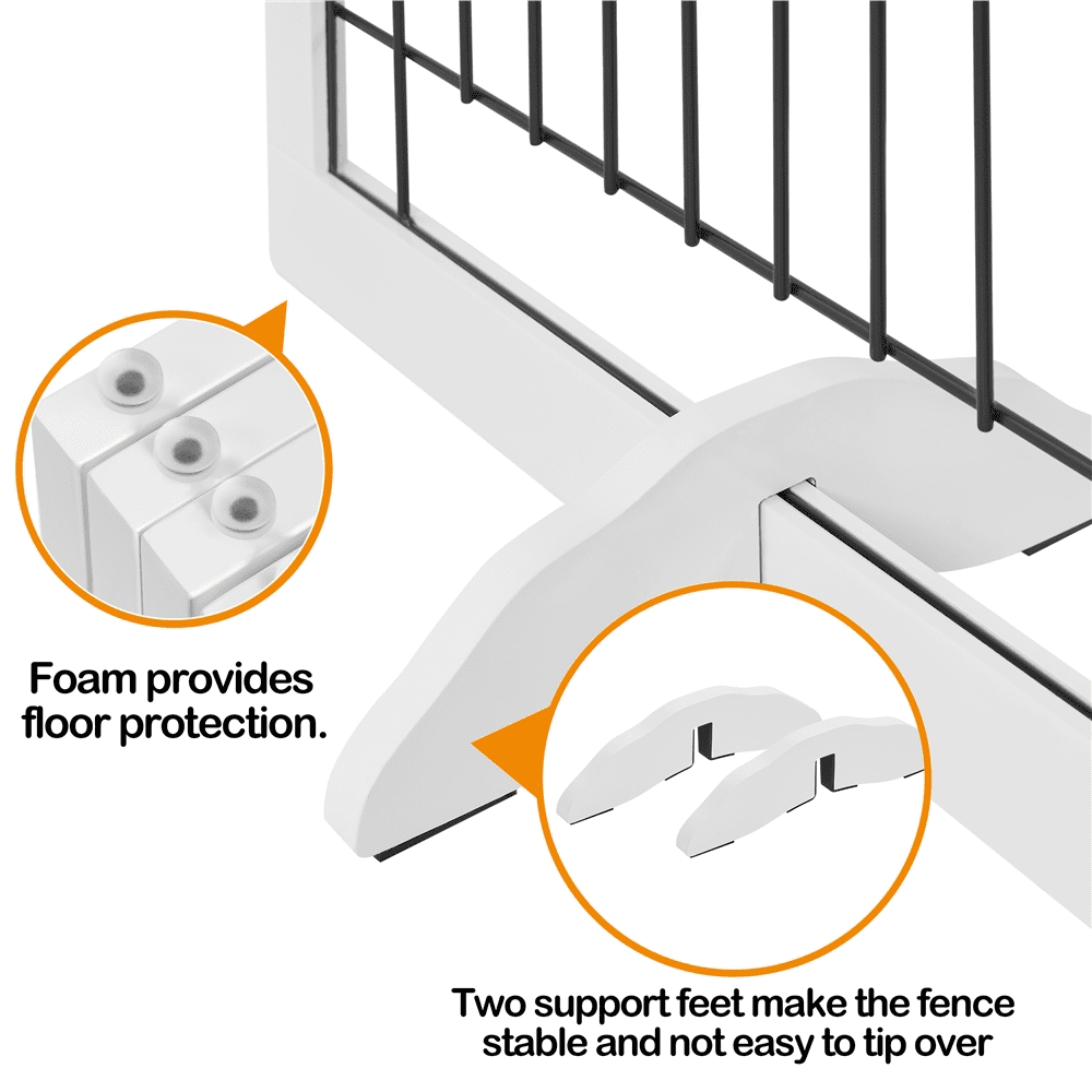 Alden Design 31.5" Height Foldable Pet Gate with 2 Support Feet, White