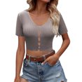 thumbnail image 6 of Asxite Women Summer Tops V Neck Short Sleeve Solid Breathable Casual Shirts, 6 of 6