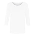 thumbnail image 5 of 3/4 Length Sleeve Womens Tops Fashion Solid Shirts Trendy Casual Crew Neck Blouses Summer Ladies Loose Comfy Tees Ladies Going Out Tops, 5 of 5