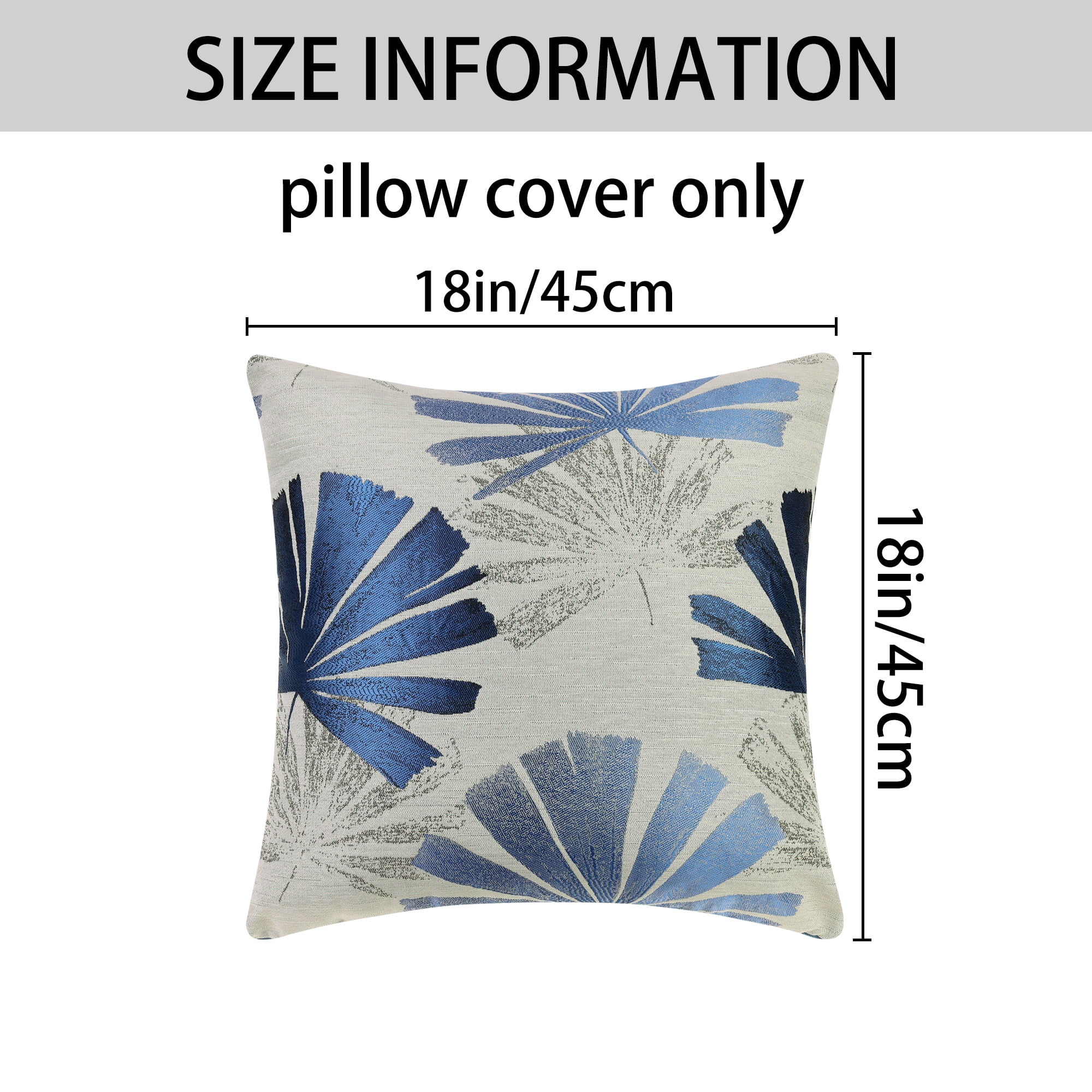 Unique Bargains 4 Pcs Leaf Pattern Cushion Cases Decorative Throw Pillow Covers Blue 18" x 18"