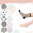 thumbnail image 3 of CAILDANL 10 Pairs Sheer Socks Striped Plaid Mesh Dot Bow See Through Transparent Socks for Women Girls, 3 of 7