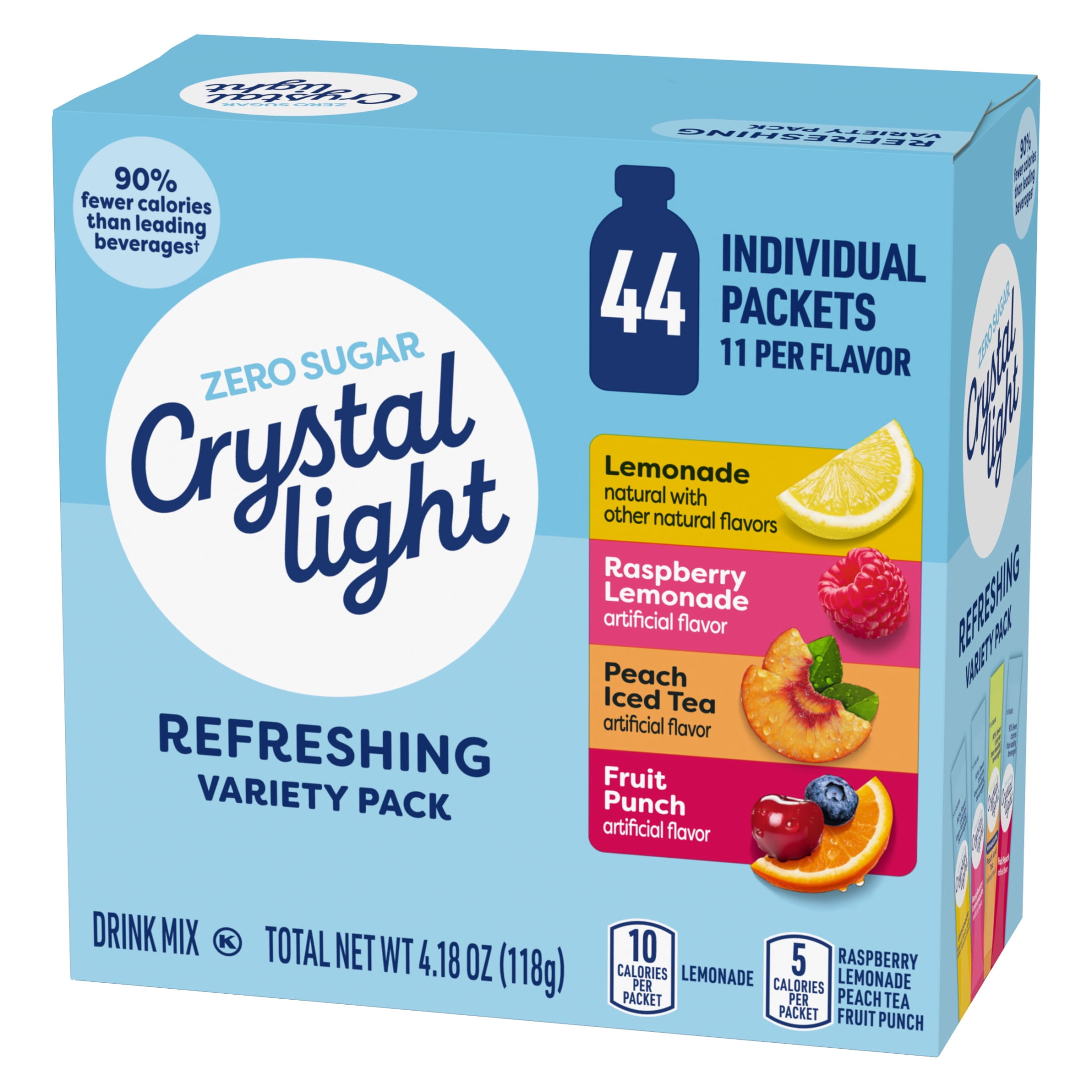 (3 pack) Crystal Light Refreshing Drink Mix Variety Pack, 44 Packets, for Convenient Hydration, Lemonade, Raspberry Lemonade, Peach Iced Tea, Fruit Punch, Natural and Artificial Flavor, Zero Sugar, 4.18 oz