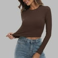 thumbnail image 2 of GJSYRH Women's Ribbed Knit Fitted Crop Top Long Sleeve Round Neck Casual Basic Shirt Comfortable Stretchy Soft Fabric T-Shirt, 2 of 7
