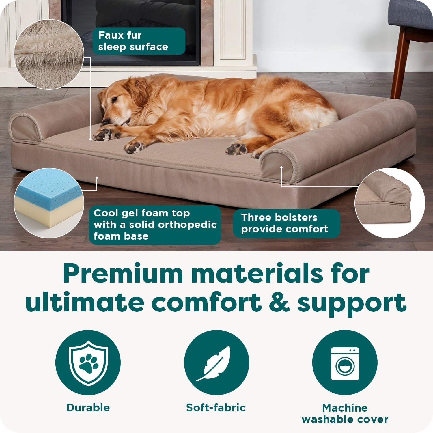 FurHaven Plush & Suede Cooling Gel-Top Sofa Pet Bed, Deep Pool, Jumbo, 1 Count