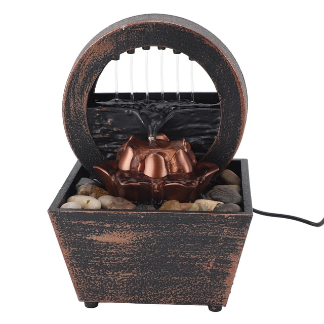 Water Fountain Decoration, Circulating Water Aesthetic Desktop Fountain Golden Flower Compact Warm LED Light for Office