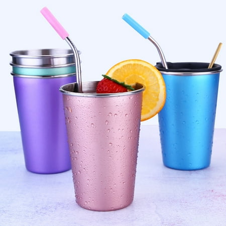 

HEVIRGO 500ml Stainless Steel Coffee Mug Beer Tea Milk Travel Hand Large Cup Straw Lid