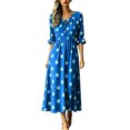 thumbnail image 2 of Dolkfu Keyhole Neck Dresses for Women Trendy Blue 3/4 Sleeve Waist Cinched Long-Length Fit & Flare Dresses Polka Dot Vacation Relaxed Fit Blue,L, 2 of 5