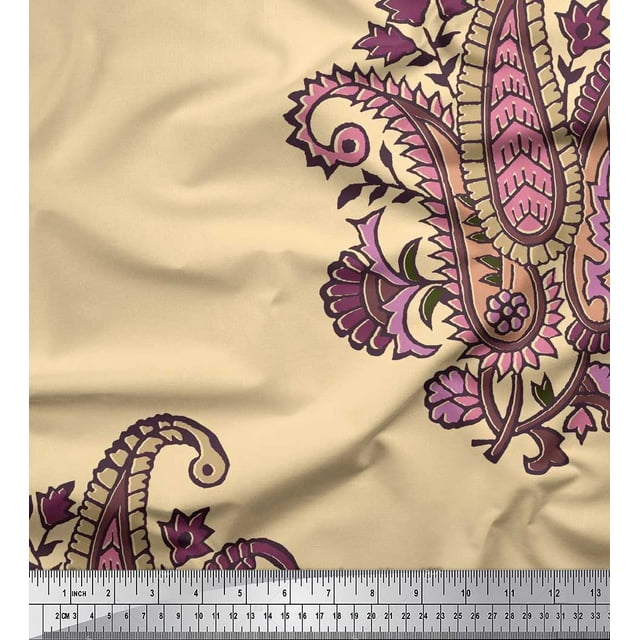 Soimoi Silk Fabric Floral & Paisley Block Print Fabric by Yard 42 Inch Wide