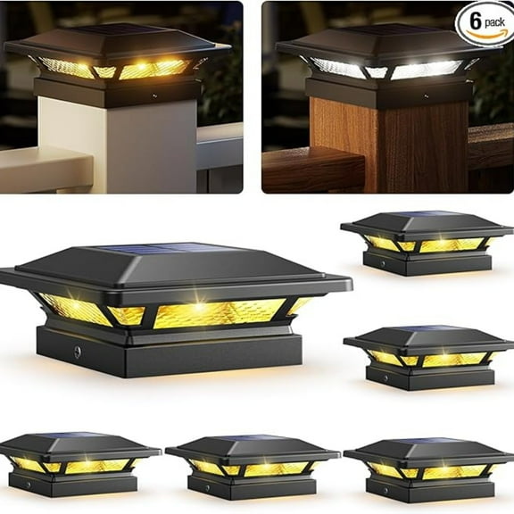 4x4 Solar Post Cap Lights 16 LEDs 2 Modes 3.5x3.5 4x4 Wooden Vinyl Post Light Waterproof Outdoor for Deck Fence Patio Garden D r, Warm/Cool White (6 Pack, Black)
