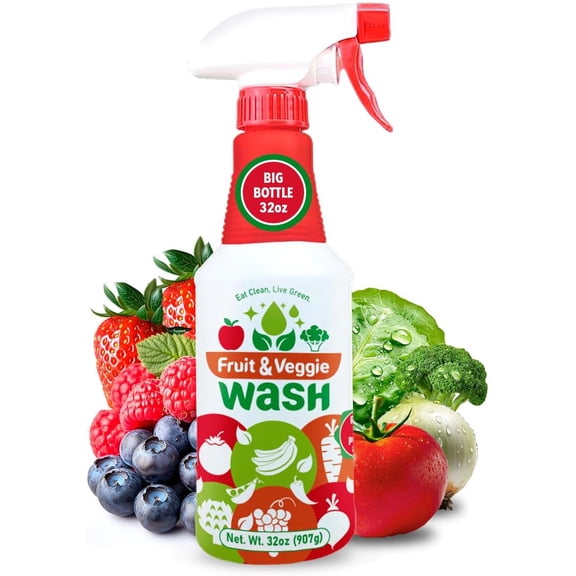 Fruit & Veggie Wash – Produce Cleaner Spray 32 fl oz | Removes Waxes & Harmful Residue | No Aftertaste | Baby-Safe Plant-Based Formula | Made in USA