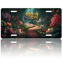 1 Pcs 2D Flat License Plate Covers & Frames, GOD IS LOVE Scene For Decorative Front, Waterproof For Decoration Aluminum License Plate Covers & Frames Cover For Men Women, 12" X 6"