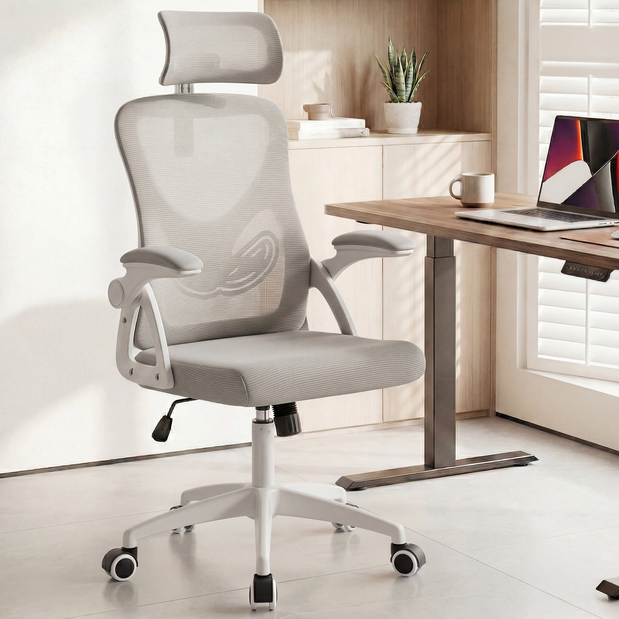 Ultifit Adult Farbic Adjustable Headrests and Adjustable Armrests Ergonomic Office Chairs Gray 300lbs